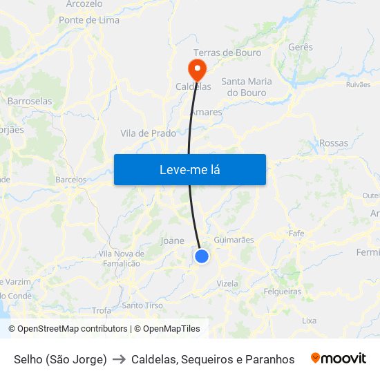 Selho (São Jorge) to Caldelas, Sequeiros e Paranhos map
