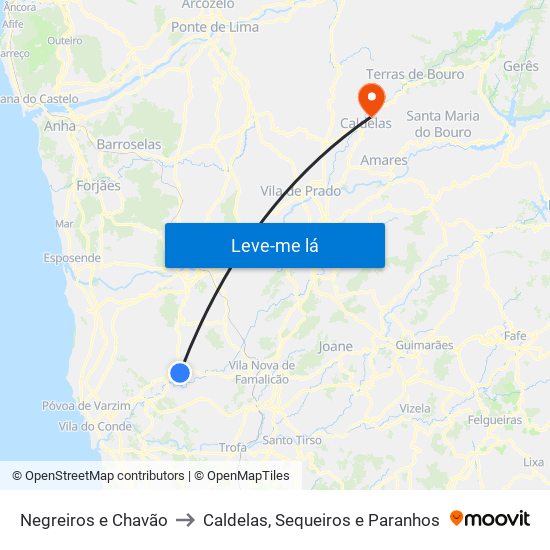 Negreiros e Chavão to Caldelas, Sequeiros e Paranhos map