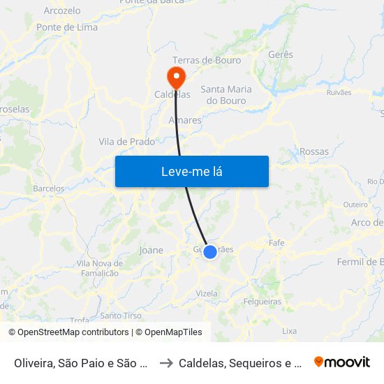 Oliveira, São Paio e São Sebastião to Caldelas, Sequeiros e Paranhos map