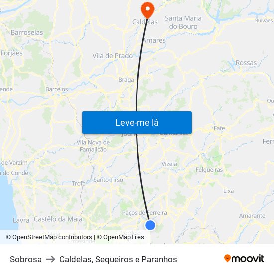 Sobrosa to Caldelas, Sequeiros e Paranhos map