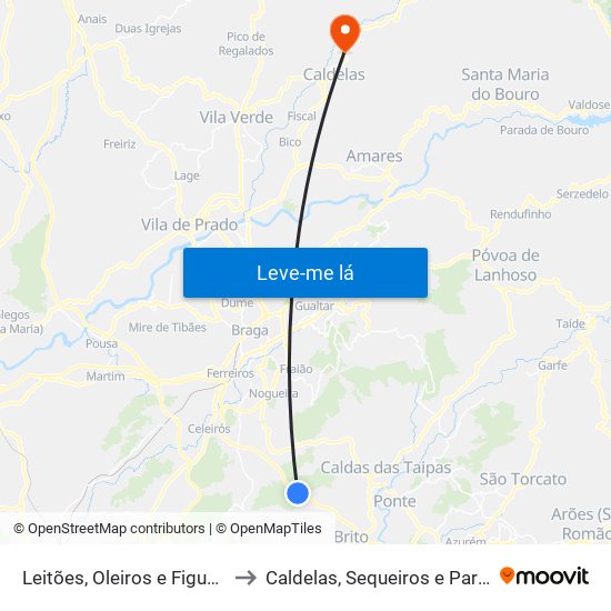 Leitões, Oleiros e Figueiredo to Caldelas, Sequeiros e Paranhos map