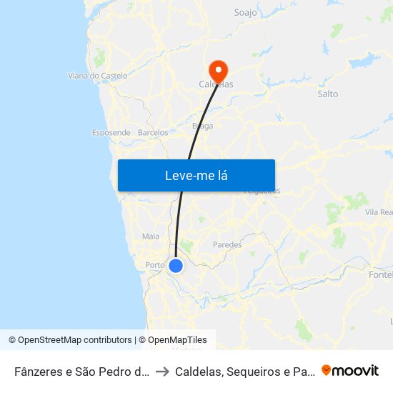 Fânzeres e São Pedro da Cova to Caldelas, Sequeiros e Paranhos map