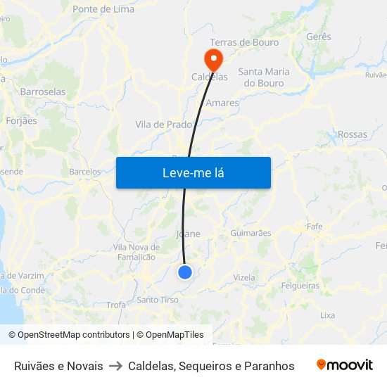 Ruivães e Novais to Caldelas, Sequeiros e Paranhos map