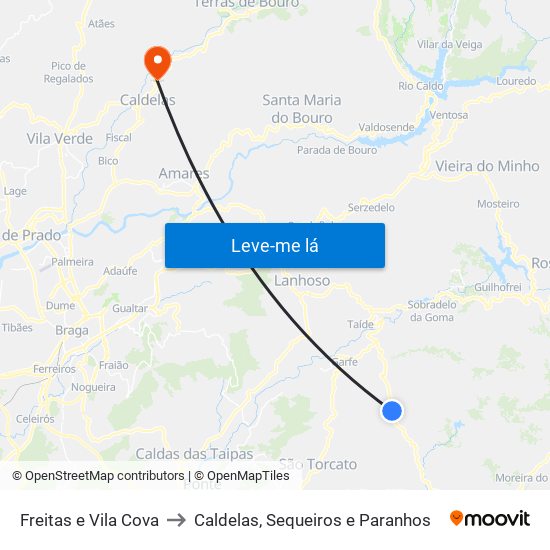 Freitas e Vila Cova to Caldelas, Sequeiros e Paranhos map