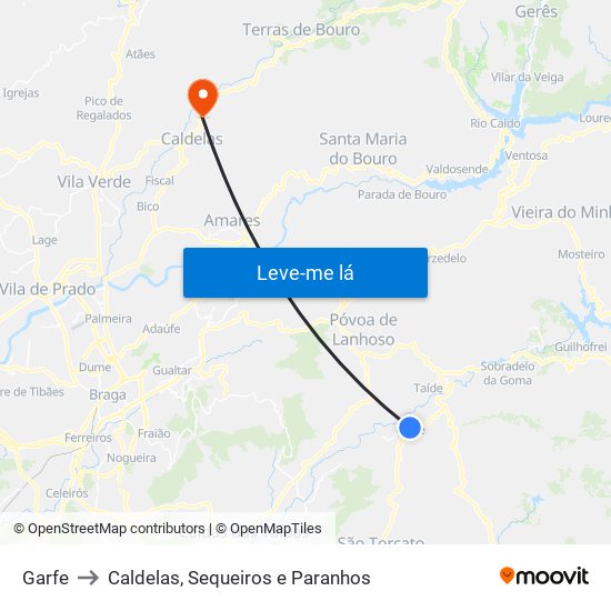 Garfe to Caldelas, Sequeiros e Paranhos map