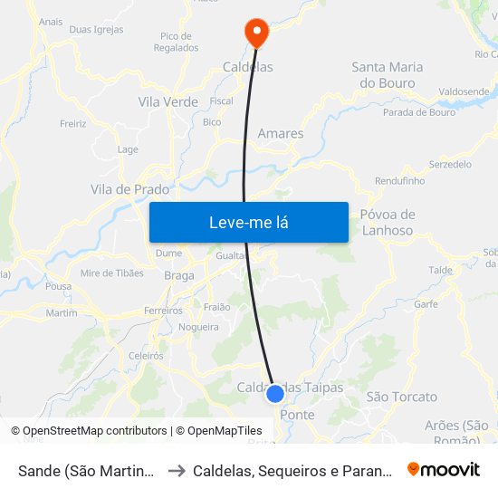 Sande (São Martinho) to Caldelas, Sequeiros e Paranhos map