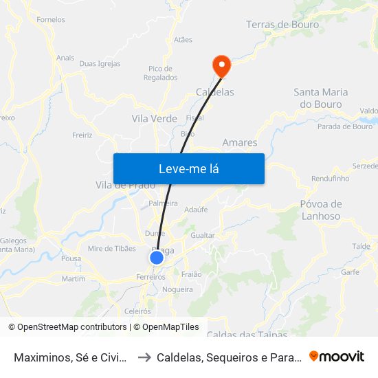 Maximinos, Sé e Cividade to Caldelas, Sequeiros e Paranhos map