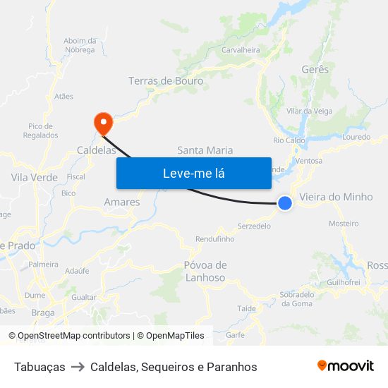 Tabuaças to Caldelas, Sequeiros e Paranhos map