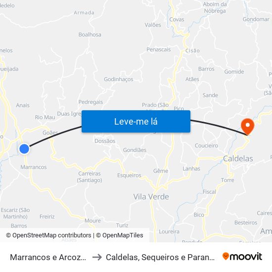 Marrancos e Arcozelo to Caldelas, Sequeiros e Paranhos map