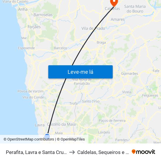 Perafita, Lavra e Santa Cruz do Bispo to Caldelas, Sequeiros e Paranhos map