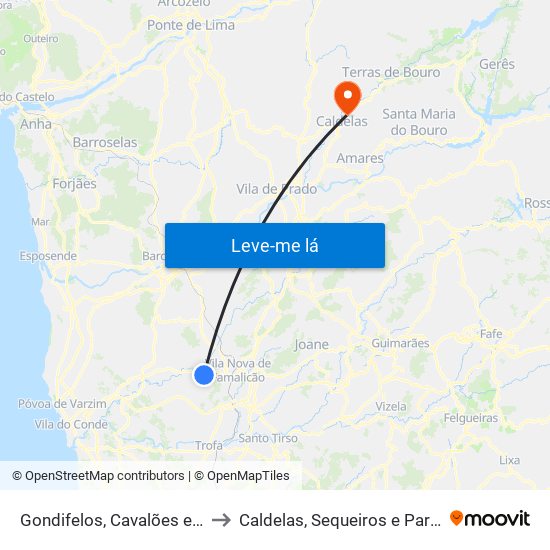 Gondifelos, Cavalões e Outiz to Caldelas, Sequeiros e Paranhos map