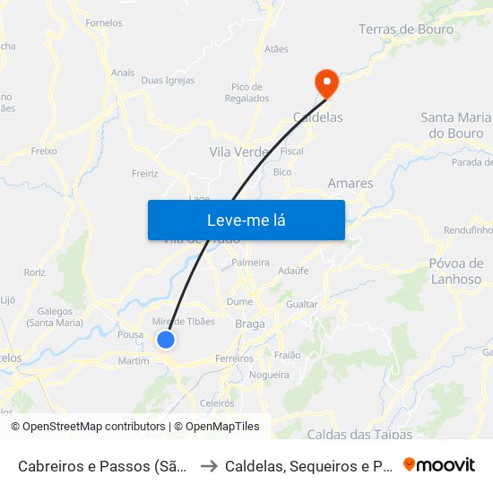 Cabreiros e Passos (São Julião) to Caldelas, Sequeiros e Paranhos map