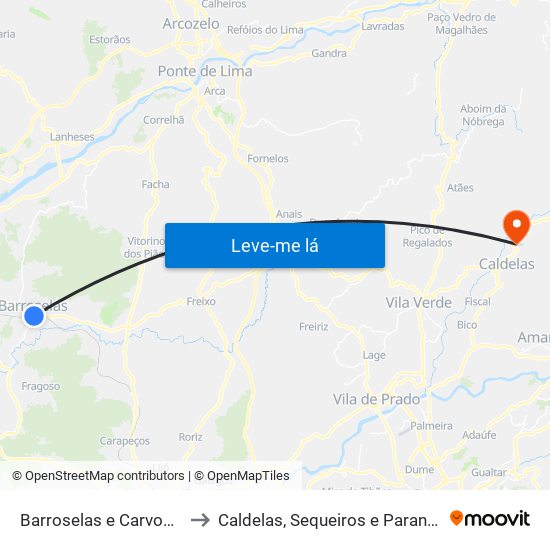 Barroselas e Carvoeiro to Caldelas, Sequeiros e Paranhos map