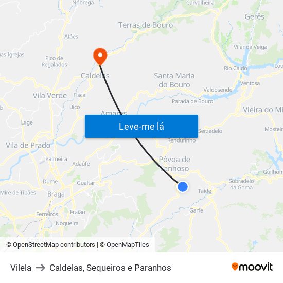 Vilela to Caldelas, Sequeiros e Paranhos map