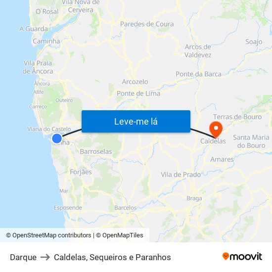 Darque to Caldelas, Sequeiros e Paranhos map
