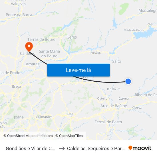 Gondiães e Vilar de Cunhas to Caldelas, Sequeiros e Paranhos map