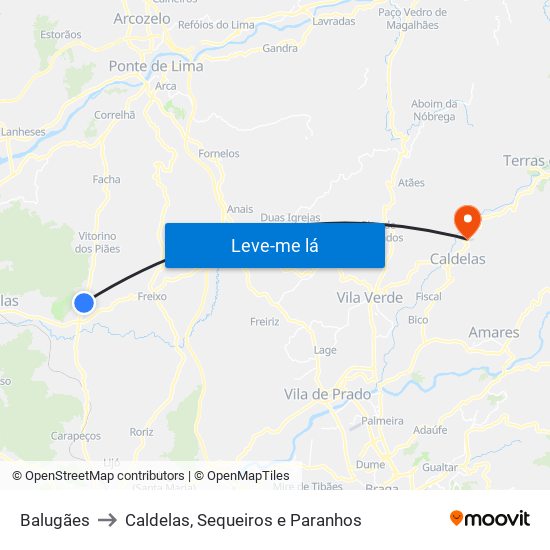 Balugães to Caldelas, Sequeiros e Paranhos map