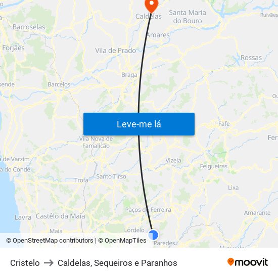 Cristelo to Caldelas, Sequeiros e Paranhos map