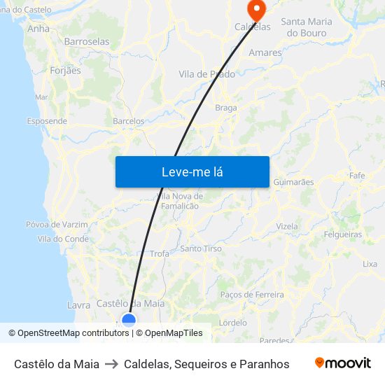 Castêlo da Maia to Caldelas, Sequeiros e Paranhos map