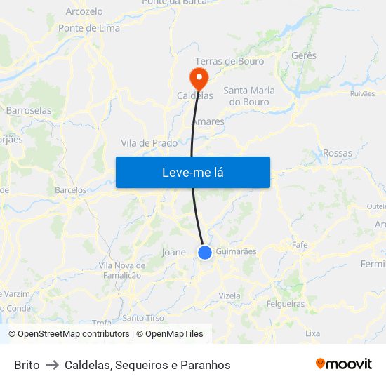 Brito to Caldelas, Sequeiros e Paranhos map