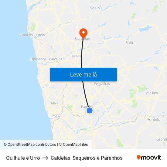 Guilhufe e Urrô to Caldelas, Sequeiros e Paranhos map