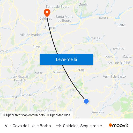 Vila Cova da Lixa e Borba de Godim to Caldelas, Sequeiros e Paranhos map