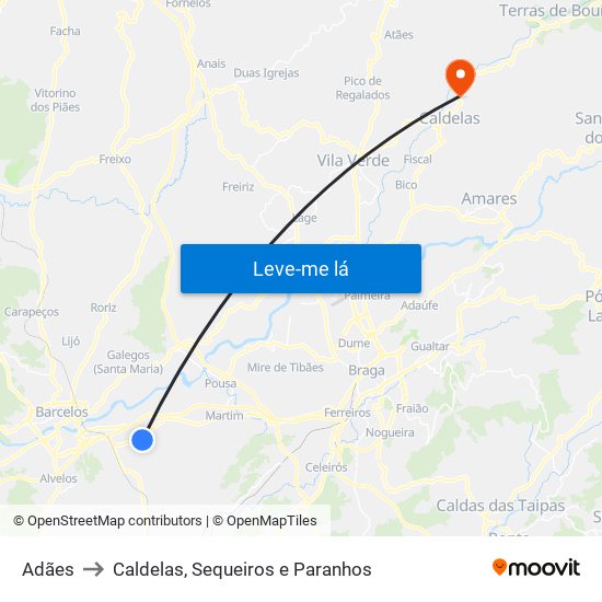 Adães to Caldelas, Sequeiros e Paranhos map