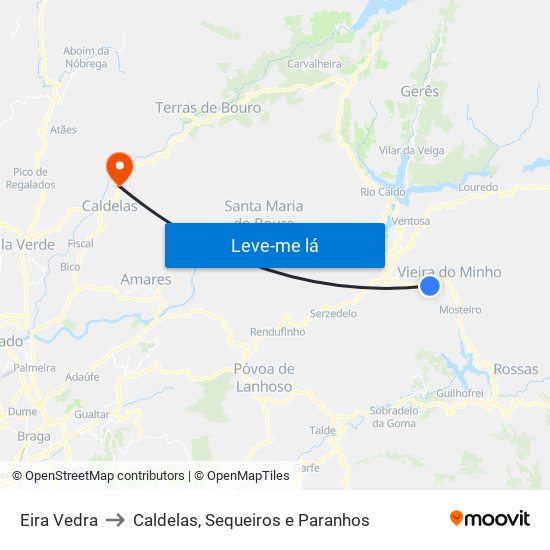 Eira Vedra to Caldelas, Sequeiros e Paranhos map