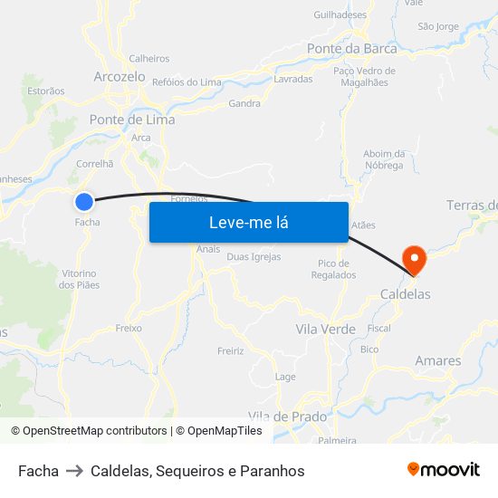 Facha to Caldelas, Sequeiros e Paranhos map