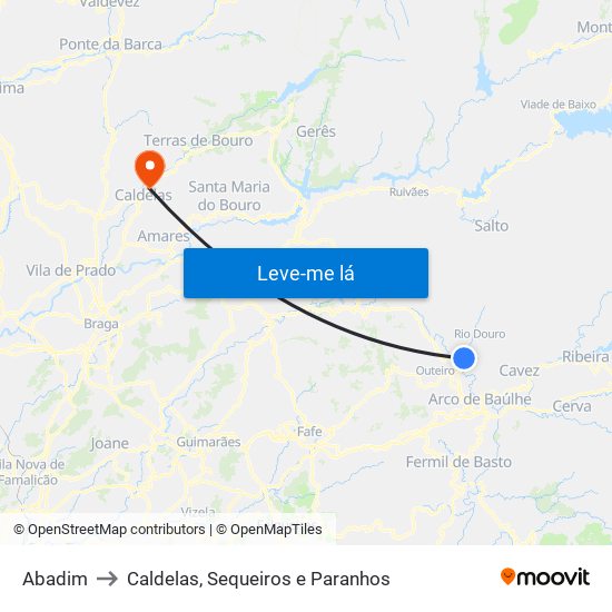 Abadim to Caldelas, Sequeiros e Paranhos map