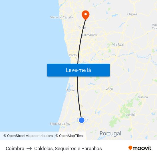 Coimbra to Caldelas, Sequeiros e Paranhos map