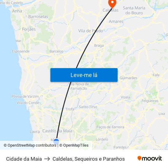 Cidade da Maia to Caldelas, Sequeiros e Paranhos map