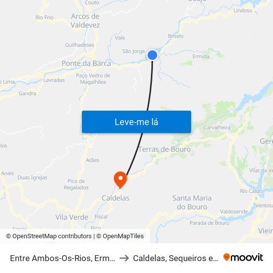 Entre Ambos-Os-Rios, Ermida e Germil to Caldelas, Sequeiros e Paranhos map