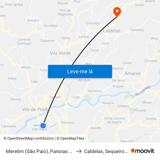 Merelim (São Paio), Panoias e Parada de Tibães to Caldelas, Sequeiros e Paranhos map