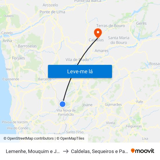 Lemenhe, Mouquim e Jesufrei to Caldelas, Sequeiros e Paranhos map