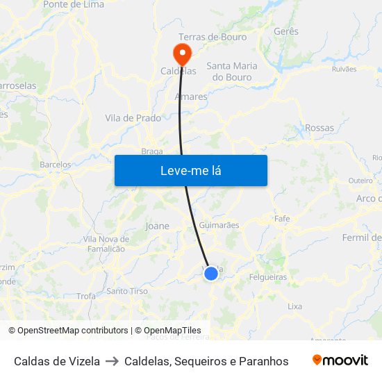 Caldas de Vizela to Caldelas, Sequeiros e Paranhos map