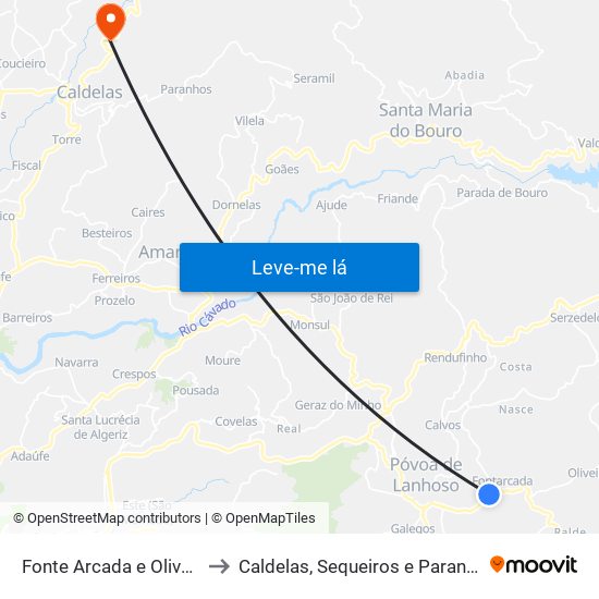 Fonte Arcada e Oliveira to Caldelas, Sequeiros e Paranhos map