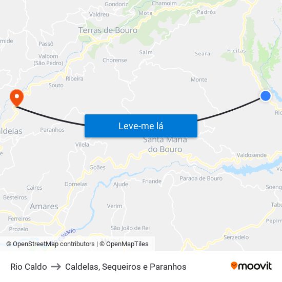 Rio Caldo to Caldelas, Sequeiros e Paranhos map