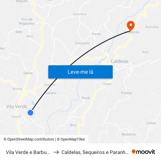 Vila Verde e Barbudo to Caldelas, Sequeiros e Paranhos map