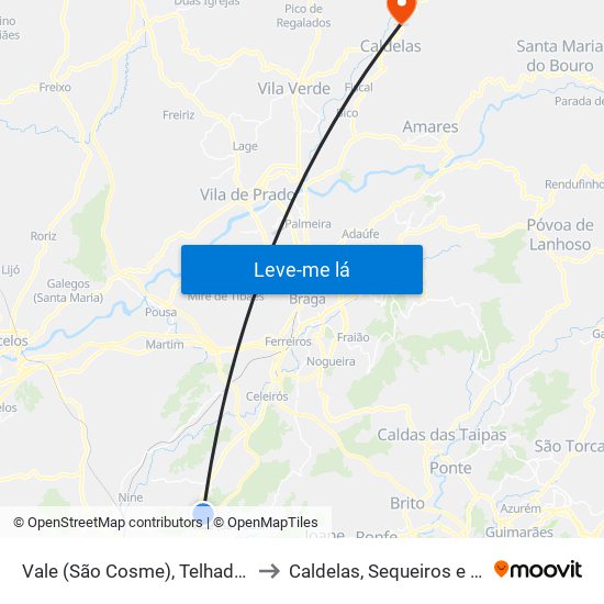 Vale (São Cosme), Telhado e Portela to Caldelas, Sequeiros e Paranhos map