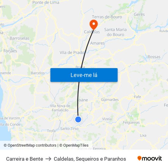 Carreira e Bente to Caldelas, Sequeiros e Paranhos map