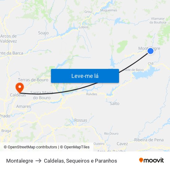 Montalegre to Caldelas, Sequeiros e Paranhos map