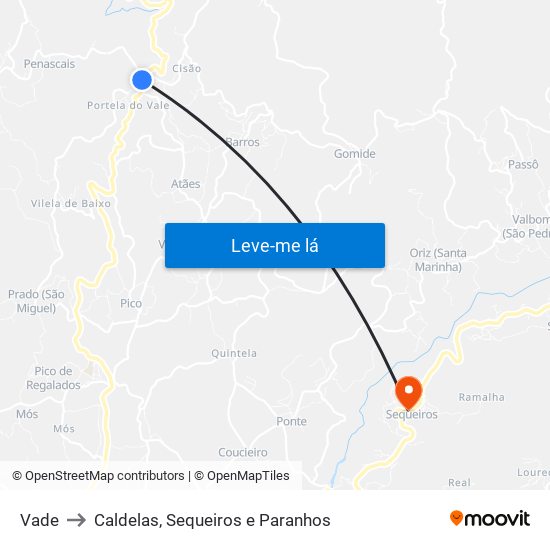 Vade to Caldelas, Sequeiros e Paranhos map