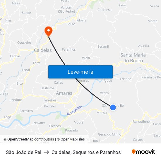 São João de Rei to Caldelas, Sequeiros e Paranhos map