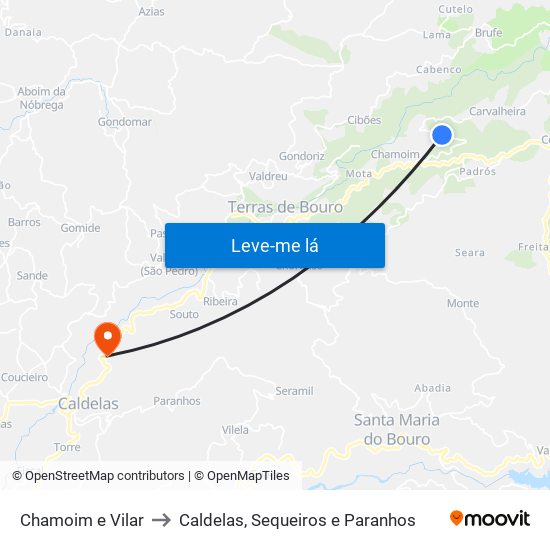 Chamoim e Vilar to Caldelas, Sequeiros e Paranhos map