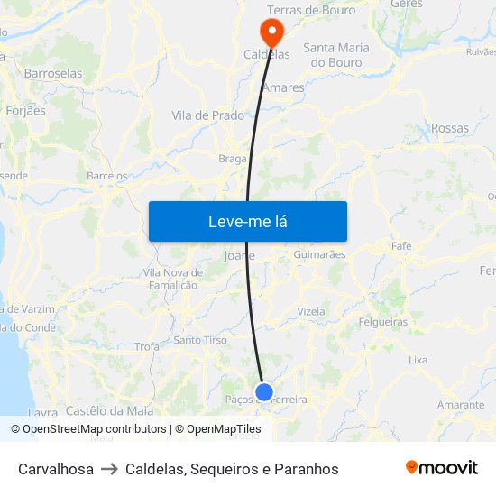 Carvalhosa to Caldelas, Sequeiros e Paranhos map
