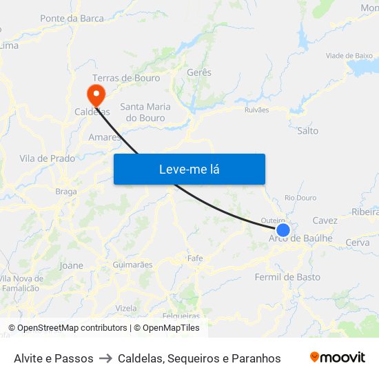 Alvite e Passos to Caldelas, Sequeiros e Paranhos map