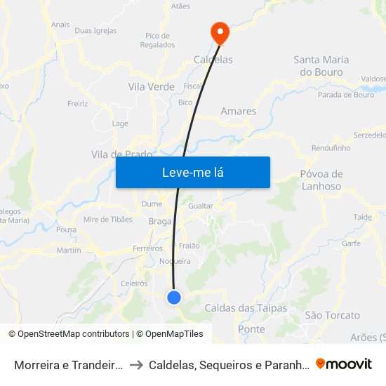 Morreira e Trandeiras to Caldelas, Sequeiros e Paranhos map