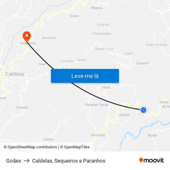 Goães to Caldelas, Sequeiros e Paranhos map