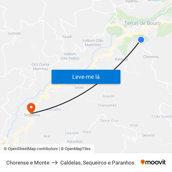 Chorense e Monte to Caldelas, Sequeiros e Paranhos map